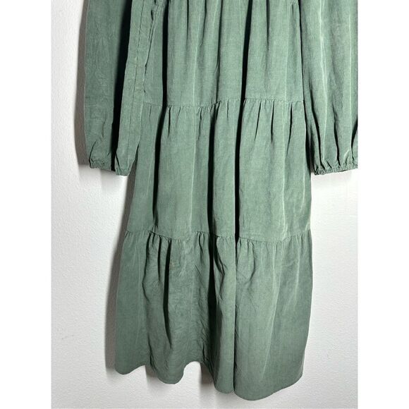 ASOS Design Tiered Cord Babydoll Dress Midi Smock Khaki Size 6 See Description - Picture 6 of 16